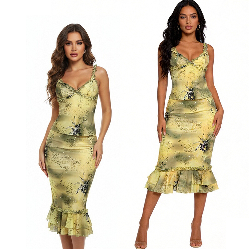 Midi Skirt Floral - Kadınlar İçin 2 Parçalı Çiçek Desenli