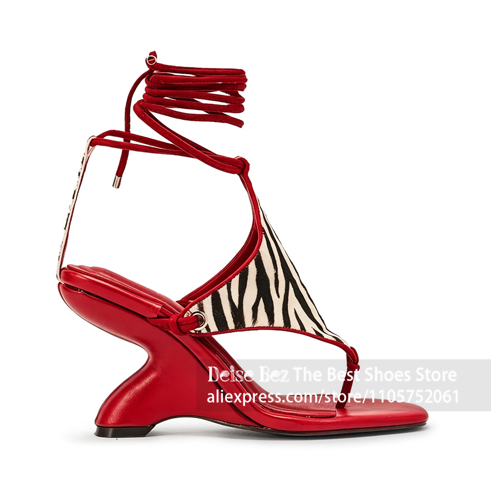 Sandal Strappy Heeled - Zebra Desenli Bağcıklı Heykel Topuklu Sandalet