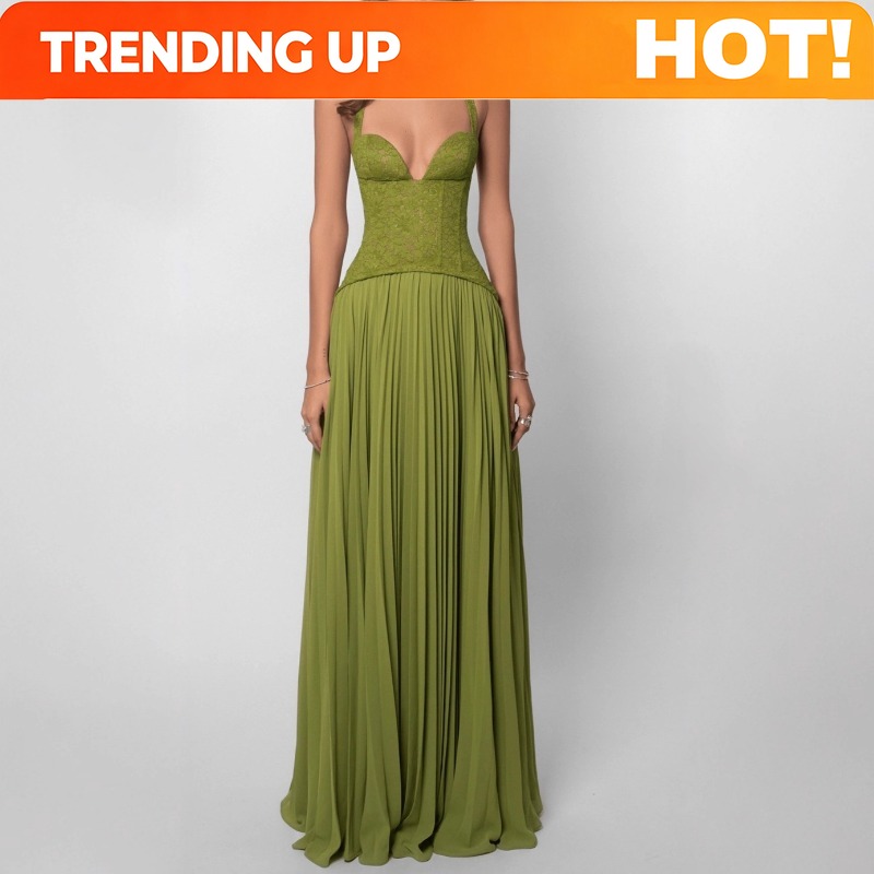 Maxi Dress Halter - Seksi Derin Yaka Askılı Uzun Elbise