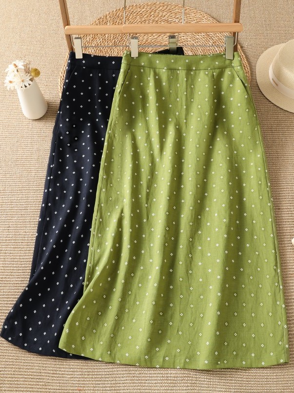 Midi Skirt Floral - Yüksek Bel Çiçekli Yarım Etek İnce