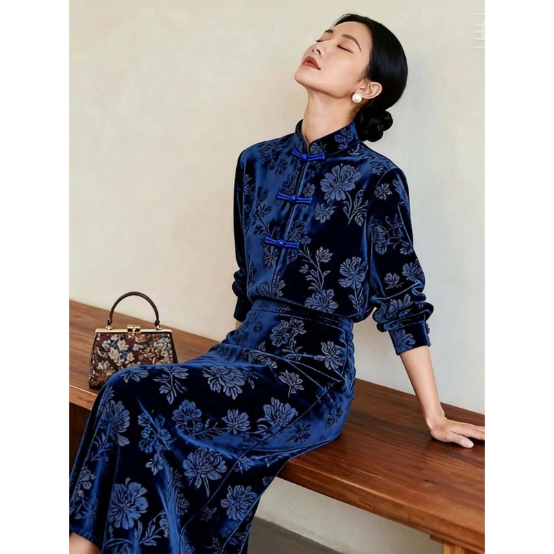 Kadınlar Yeni Çin Tarzı Kadife - Midi Skirt Floral incelemesi ve fiyatı