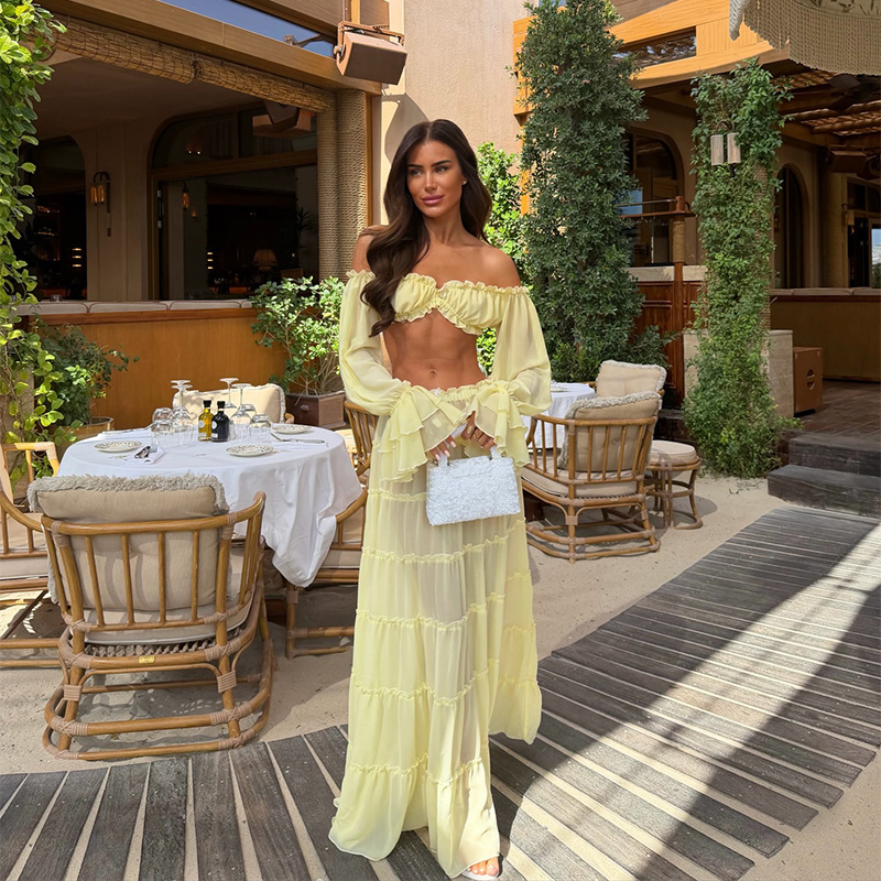Tatil Şıklığı Sarı Uzun Etekli - Blouse Off Shoulder incelemesi ve fiyatı
