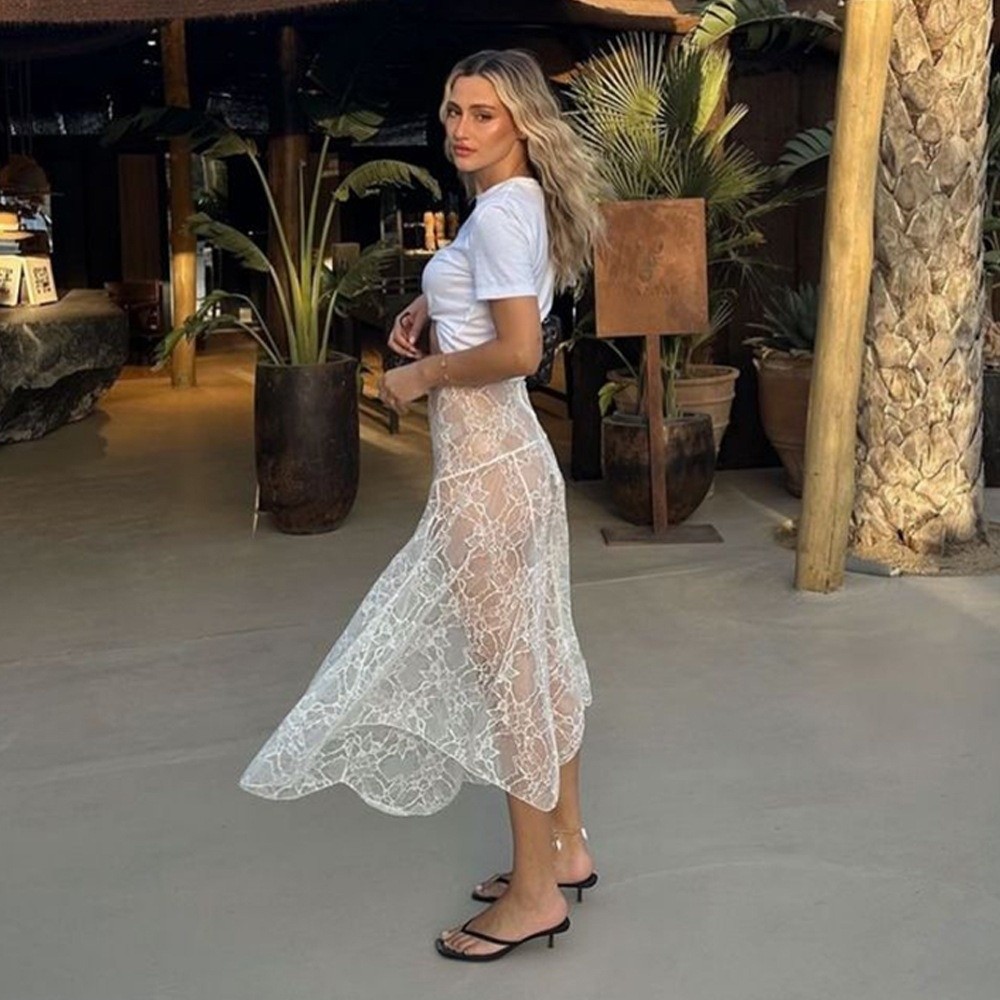 Düz Renk Dantel Plaj Elbisesi  - Midi Skirt Floral incelemesi ve fiyatı